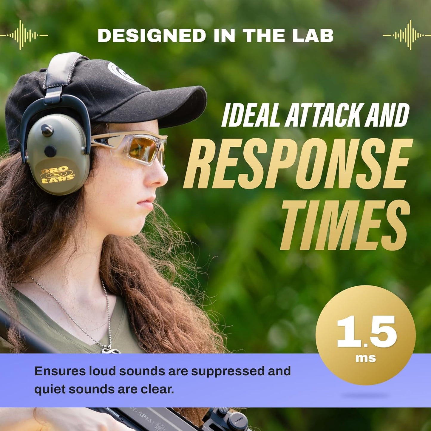 Pro Ears Gold II 26 Ear Muffs, NRR 26, Military Grade Hearing Protection w/DLSC Compression, Gel Ear Seals & Auto Shut Off