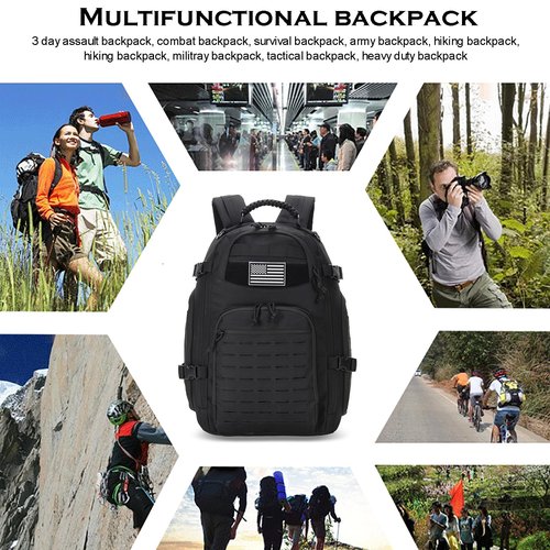 W WINTMING 35L Tactical Backpack for Men Heavy Duty Military Backpack 3 Day Assault Pack Molle Backpack Hiking Rucksack (Black1)