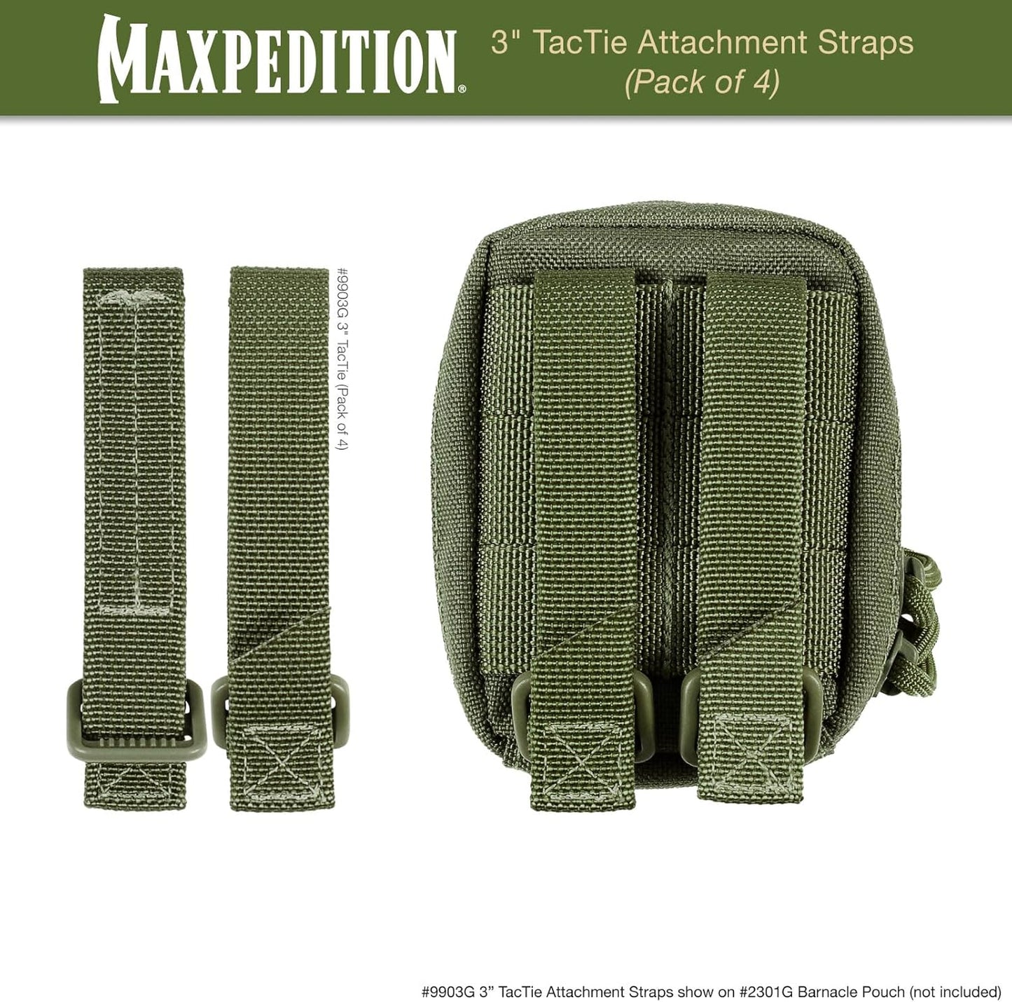 MAXPEDITION 3-Inch TacTie Attachment Straps (Pack of 4) MOLLE Clips for EDC Pouches and Pocket Organizers, Replacement MOLLE Straps for Tactical Gear