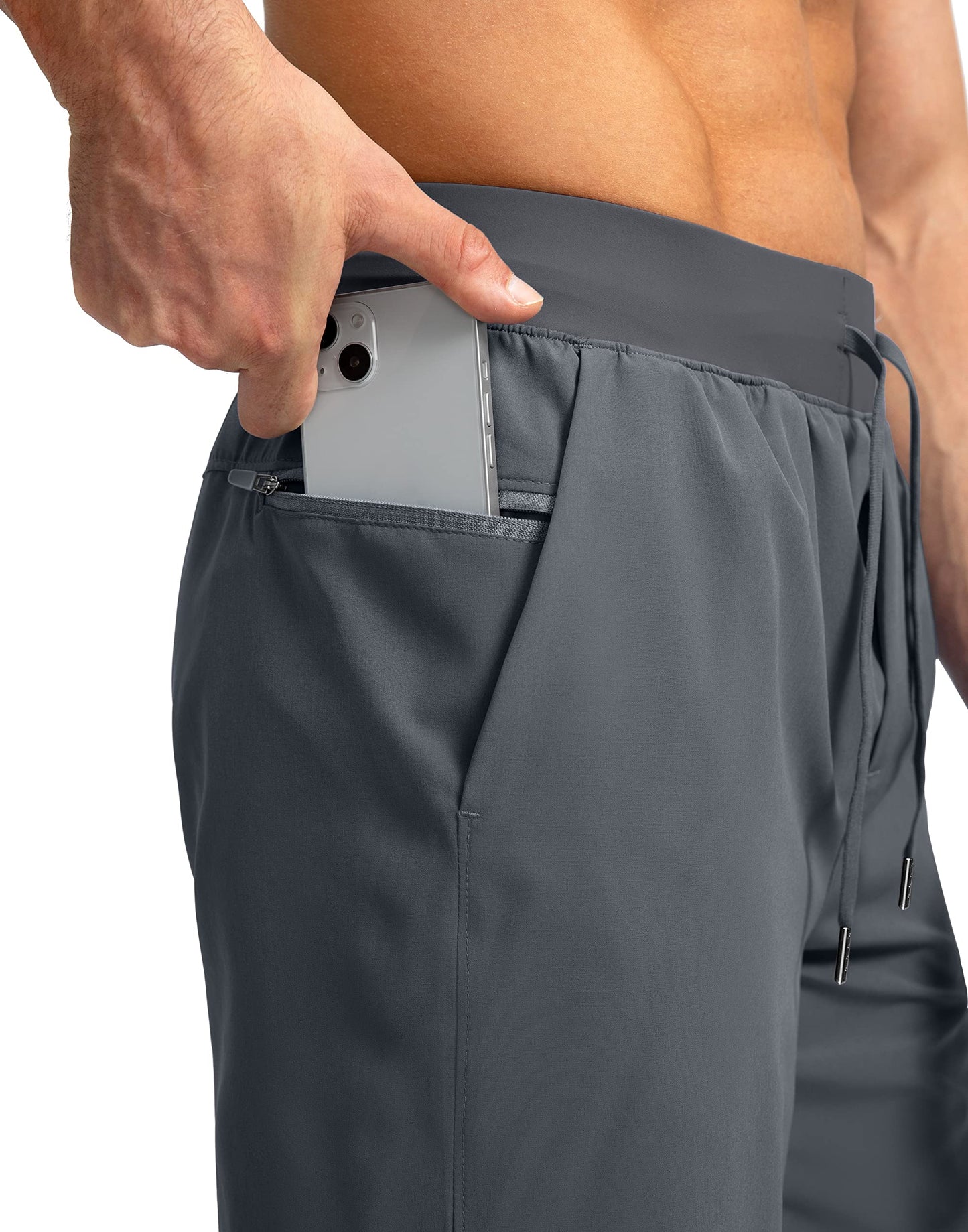 Soothfeel Men's Running Shorts with Zipper Pockets 7 Inch Lightweight Quick Dry Gym Athletic Workout Shorts for Men (Grey, XL)
