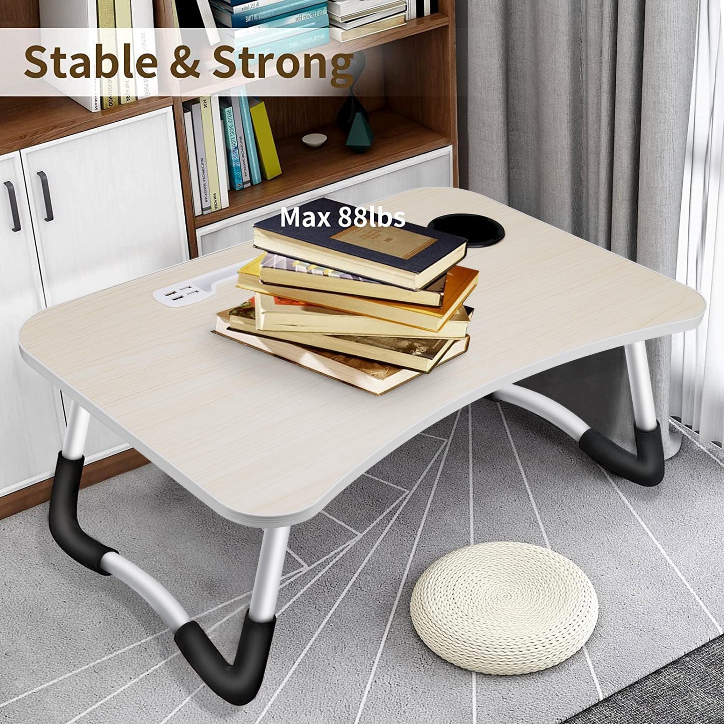 Laptop Bed Desk,Portable Foldable Laptop Lap Desk Tray Table with USB Charge Port/Cup Holder/Storage Drawer,for Bed/Couch/Sofa Working, Reading