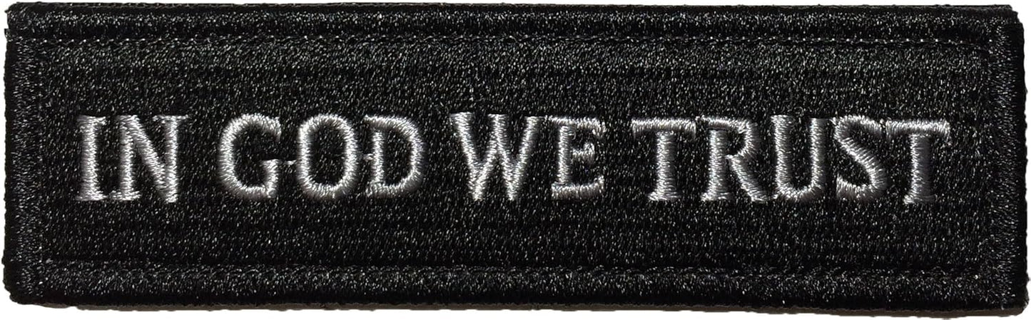 Tactical in GOD WE Trust Morale Tab Patch 1"x3 3/4" - Black - by Ranger Return (RR-TACT-IGOD-00WE-TRST-0TAB-BLCK)