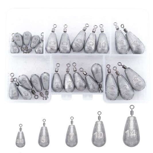 Fishing Weights Sinkers Kit 25pcs Bass Casting Weights Drop Shot Weights with Swivel for Freshwater Saltwater Catfish Weights