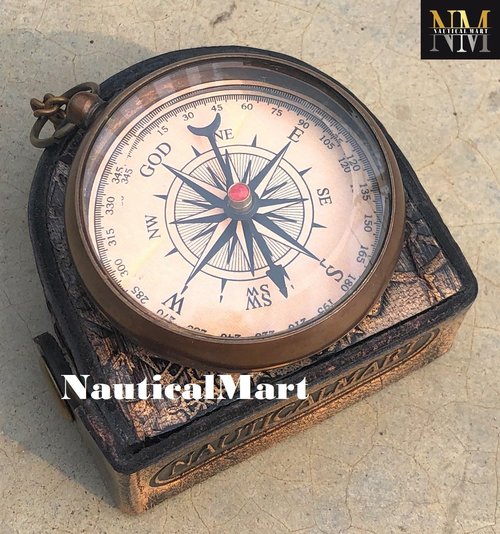 NauticalMart Brass Compass - God My Lord Guide Me, Personalized Gift for Confirmation, Baptism, Birthday, Graduation, Religious Gifts - Needle Lift Mechanism