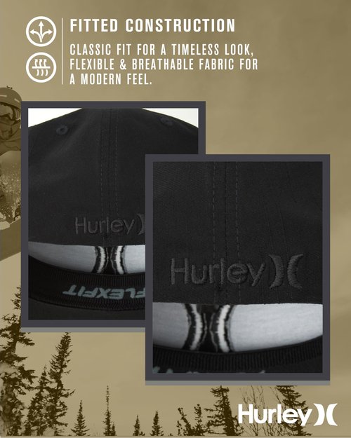 Hurley Men's Caps - One & Only Flexfit Textures Cap - Fitted Hats for Men, S-XL, Size Small-Medium, Black (Black)