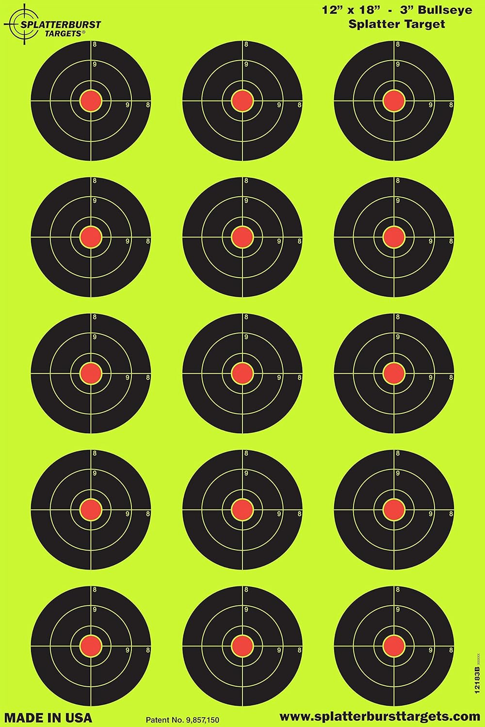 Splatterburst Targets - 12 x18 inch - 3 inch Bullseye Splatter Target - Easily See Your Shots Burst Bright Fluorescent Yellow Upon Impact - Made in The USA
