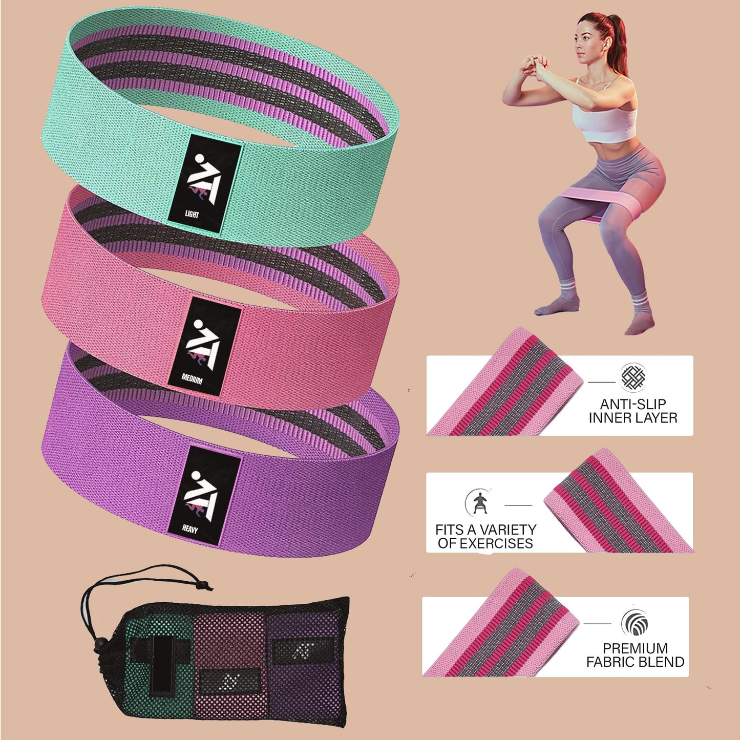 Generic Resistance Bands for Working Out - 3 Levels Exercise Bands for Full-Body Fitness - Booty Bands for Working Out - Exercising Bands for Home