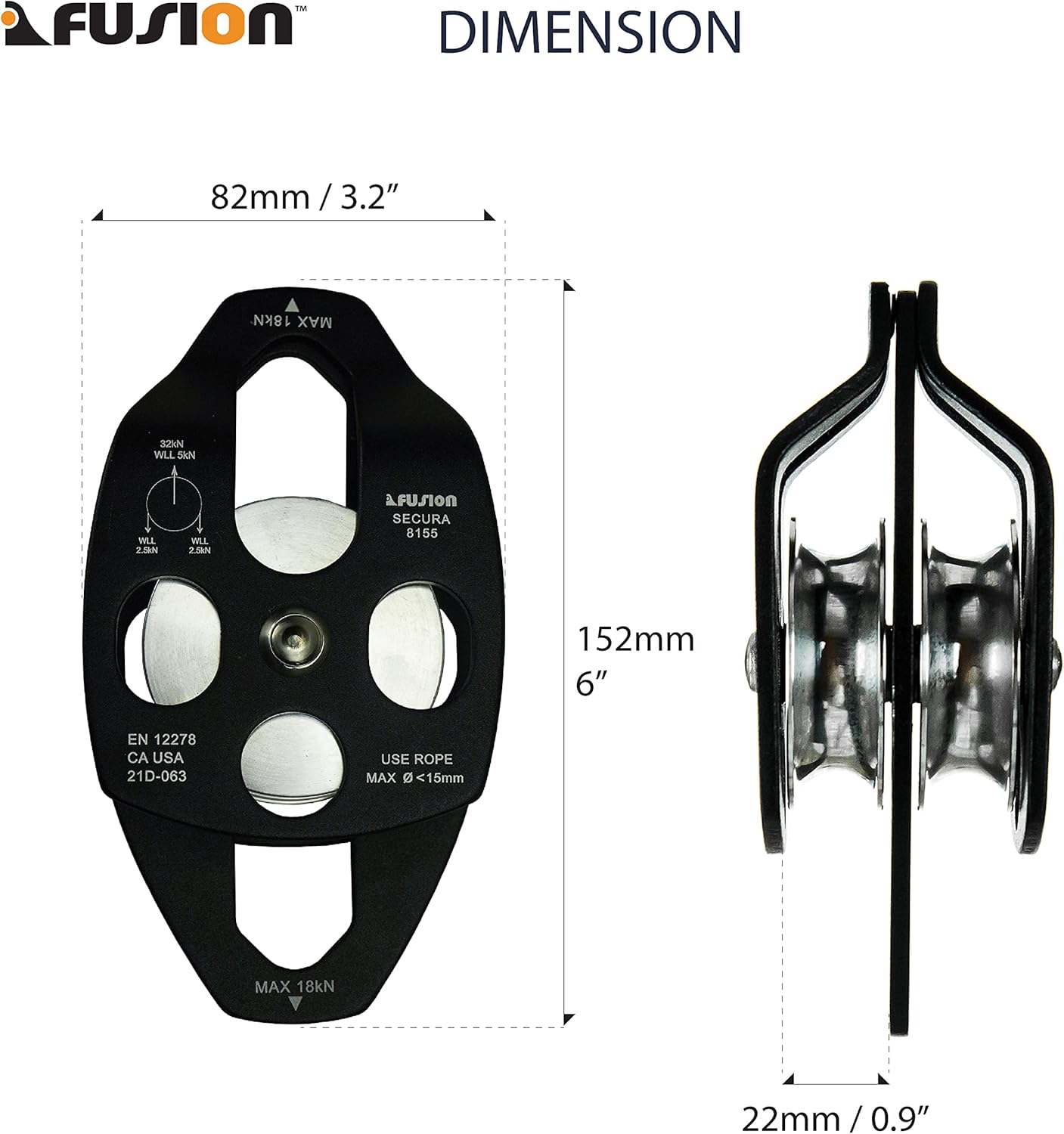 Fusion Climb Lightweight and Durable Aero Space Aluminum Alloy Double Pulley Swing Plate 32kN for Progress Capture System Rigging Hauling Rescue Arborist Tree Climbing