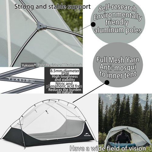 Naturehike Free Standing 2 Person Backpacking Tent with The Double Canopy Ultralight Nylon Double Layer Waterproof Camping for Camping, Festivals, Backyard, Sleepovers (Gray)
