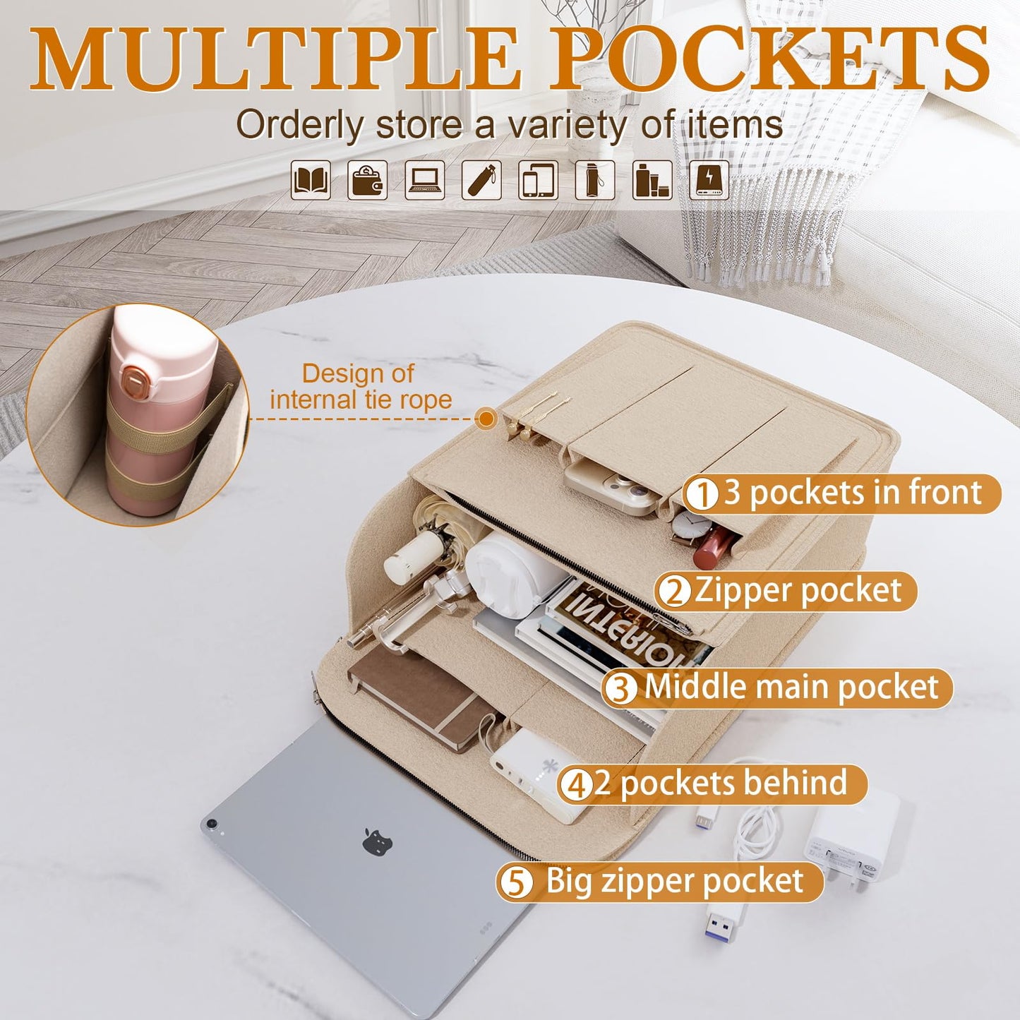 APSOONSELL Backpack Organizer Insert, Felt Bag Organizer for Rucksack Shoulder