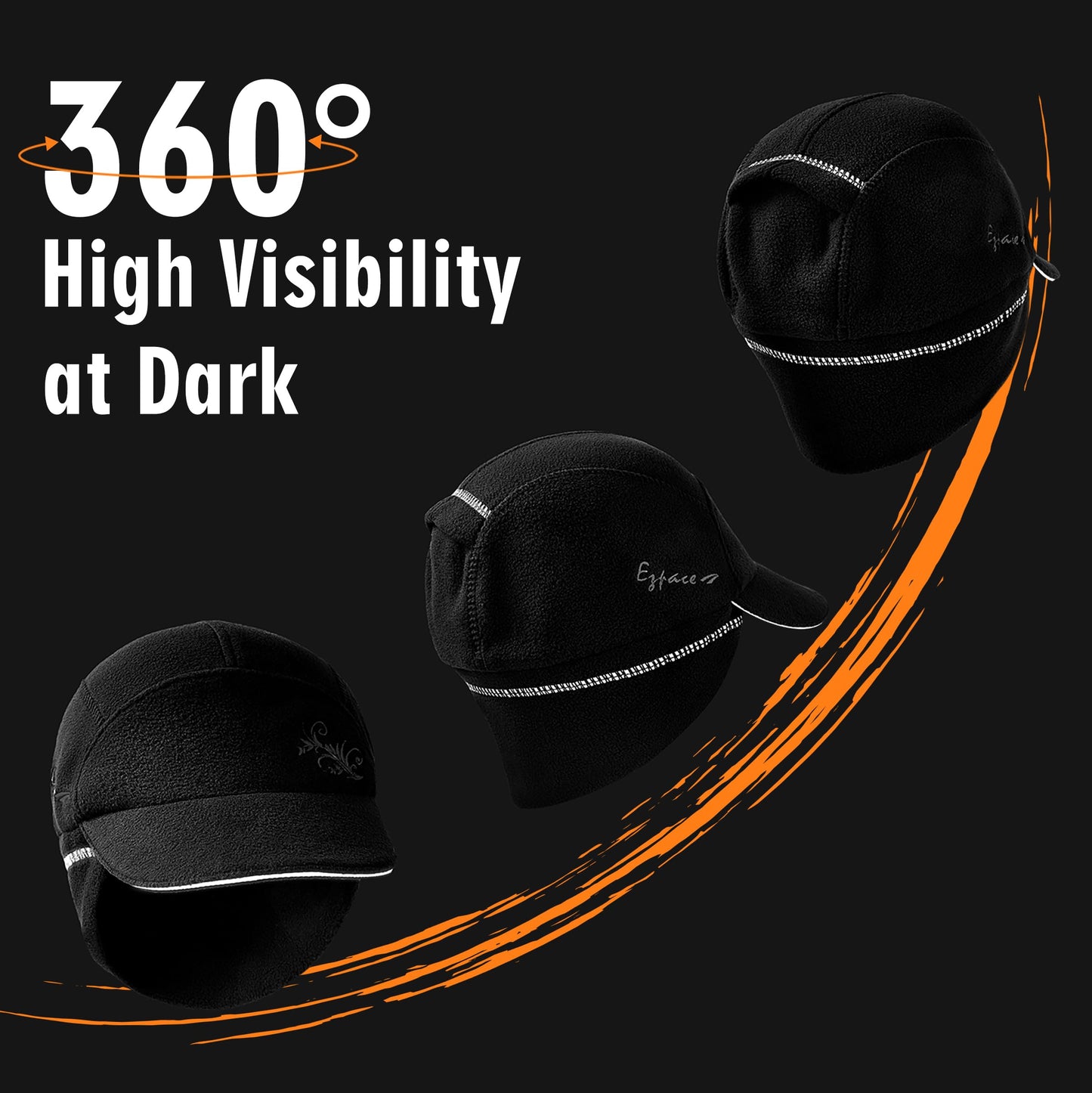 EZPACE Fleece Ponytail Hat for Women with 3M Thinsulate Ear Warmer Running Gear Winter Cold Weather Black