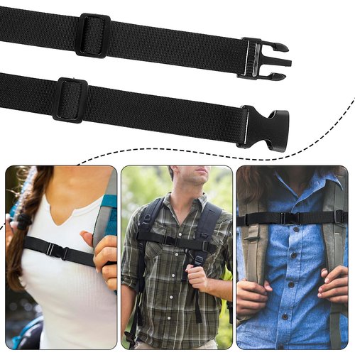 Ymapinc 2Pcs Adjustable Backpack Chest Strap Replacement Chest Strap Waist Strap Sternum Strap Chest Harness Secures Chest Belt with Snap Buckles for Fabric Backpack Straps,Black
