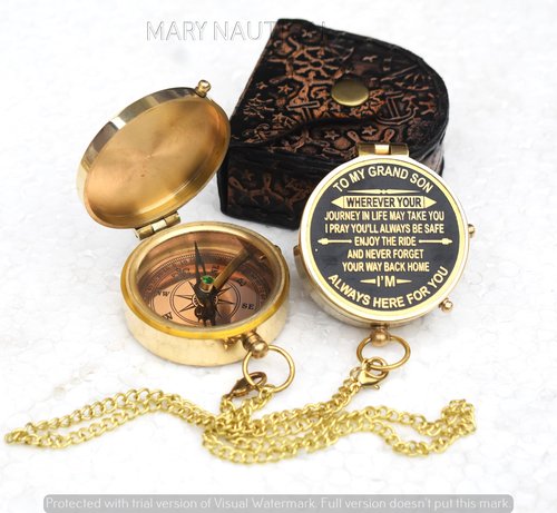 Gift for Grandson – Engraved Brass Compass with Quote | Perfect for Birthday, Baptism, Graduation, Confirmation