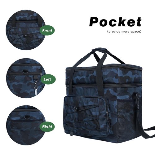 Soft Collapsible Insulated Sided Cooler - 60 Can Large Leakproof Picnic Beach Meal Prep Portable Travel Cooler for Shopping, Kayaking, Road Trips