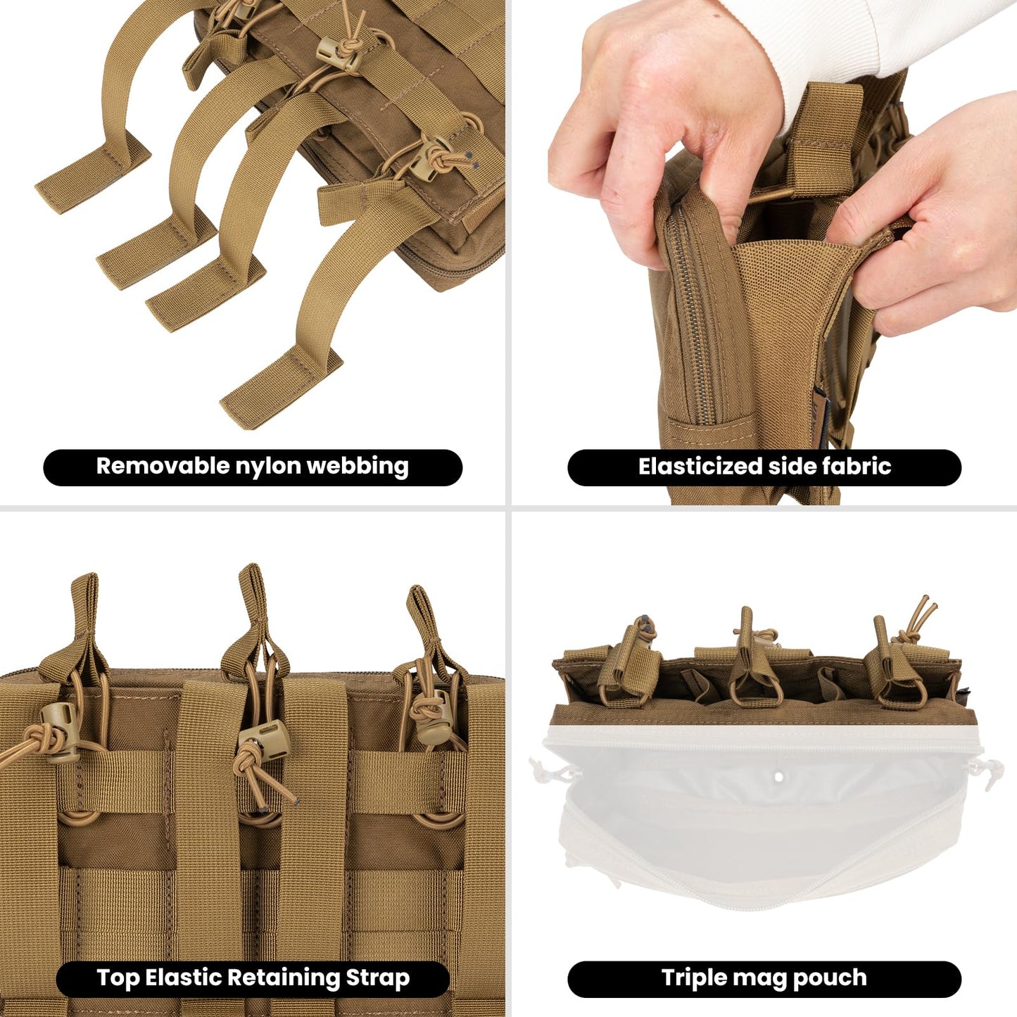 EXCELLENT ELITE SPANKER Tactical Mag Admin Pouch Molle Utility Tool Pouch Medical EDC EMT Bag with Triple Mag Pouch for M4 M16(Coyote Brown)