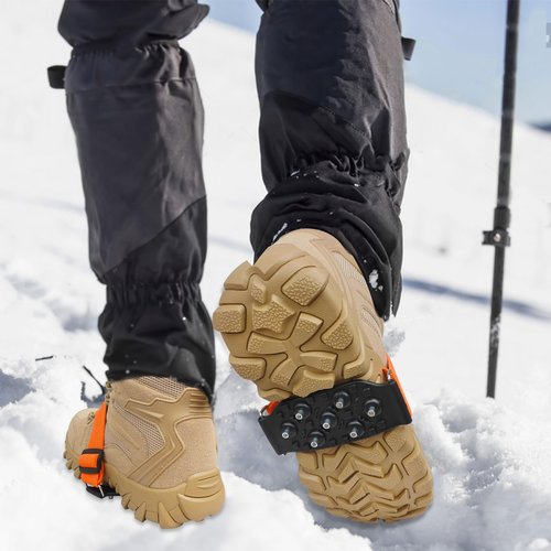 Mid-Sole Ice Cleats Crampons Snow Traction Cleats for Shoes and Boots Non-Slip Crampons with Adjustable Straps 7 Tungsten Studs for Secure Grip for Walking Jogging Hiking (Small/Medium, 1 Pair)