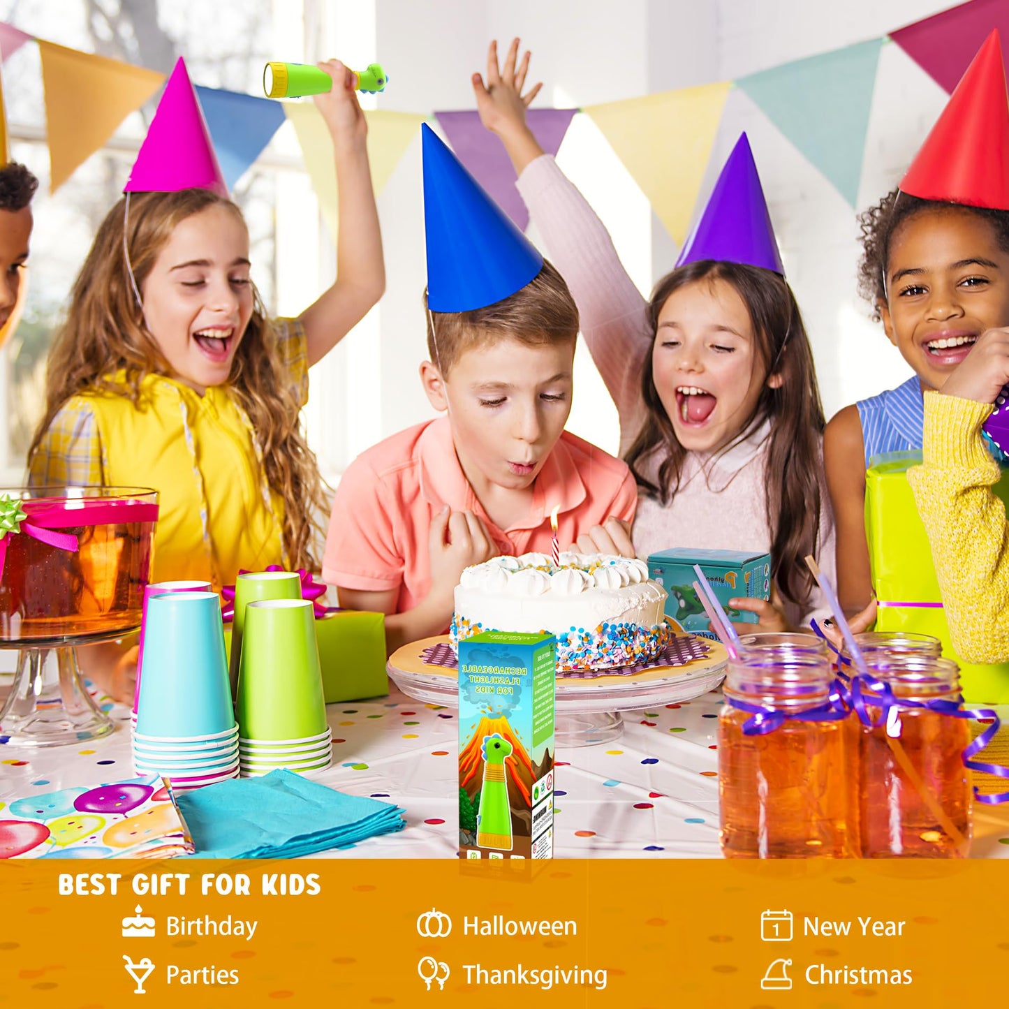 AUKSKY Rechargeable Dinosaur Flashlight with Roar for Kids, Kids Flashlight Camping Gear Handheld Flashlight for Kids, Halloween Christmas Lights for Boys Girls, Dino Kid Lantern