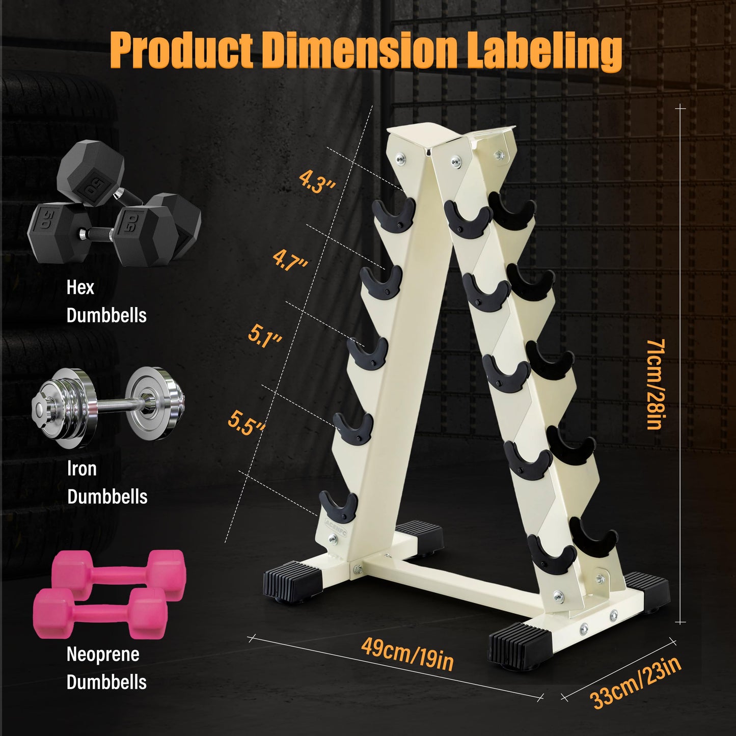 ACENFC Barbell A-Frame Dumbbell Weight Rack, Dumbbell Rack Stand Only, Weight Rack for Dumbbells 5 Tier with 500 LB Weight Capacity, Home Gym Storage Solution