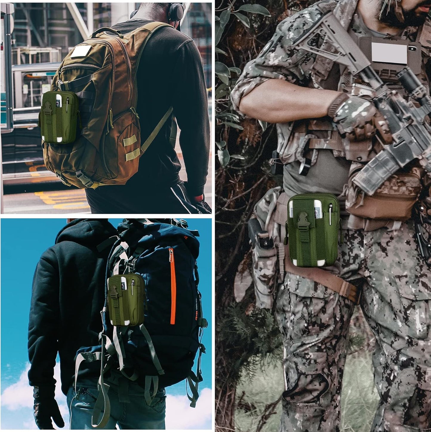 IronSeals Tactical Molle Pouch Compact Utility Waist Bag Phone Holster Holder for 4.7"-6.9" iPhone 15 Pro Max/15 Pro/14 Plus/14 Pro Max/14/13 Pro Max/13 Pro/12 Pro Max/11 Pro Max