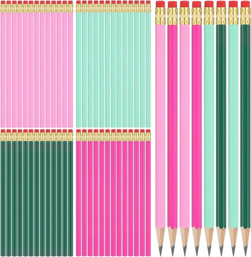 Marspark 50 Pieces Witch Pencils Pink and Green Party Favors Witch Party Favors Including 25 Pink 25 Green Pencils, Suitable for Teens, Adults Supplies
