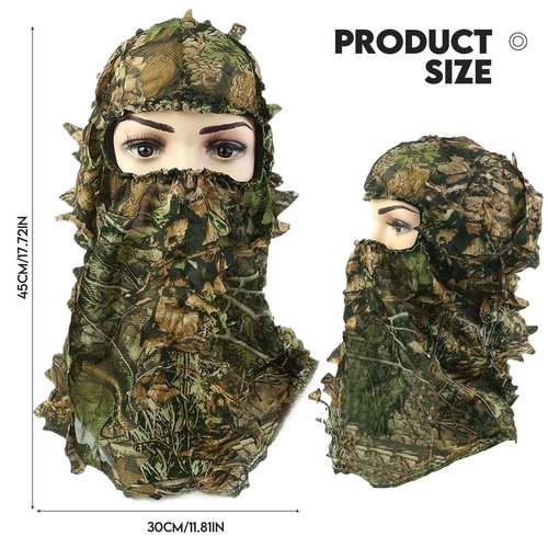 SXAOZYRS 2-Piece Set Ghillie Camouflage 3D Leafy Full Face Mask Camo Hunting Gloves, Turkey Camo Hunter Hunting Accessories for Turkey Hunting Fishing Hunting Tactical Camouflage
