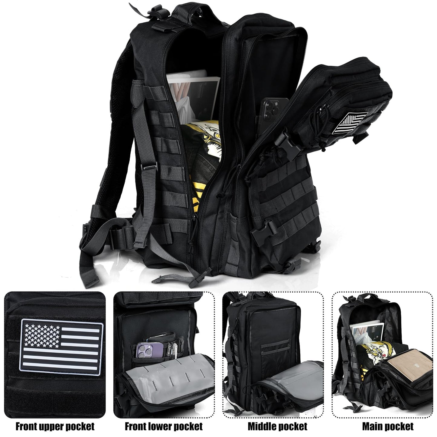 ELFTREE 45L Military Tactical Backpacks, 3 Day Assault Pack, Large Army Bug Out Bag With Molle System for Men and Women Camping, Hiking Trekking Rucksack
