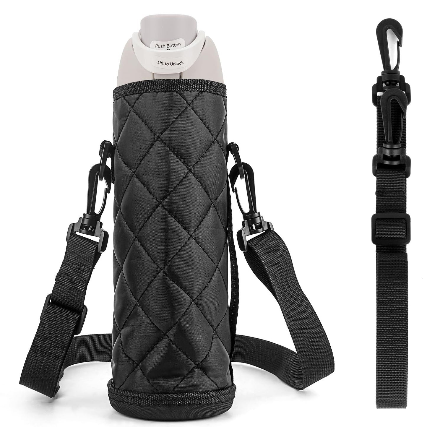 Linkidea Water Bottle Carrier with Strap Compatible with Owala FreeSip 24oz, Stanley Quick Flip Go 24oz, YETI Rambler Bottle 18oz, Waterbottle Sling Bag Holder, Long Shoulder Strap (59'')