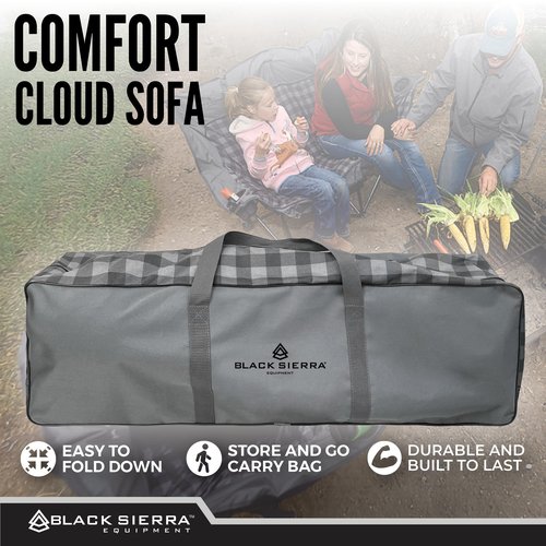 Black Sierra Double Camping Chair for Adults, Oversized Folding Loveseat Supports 600 lbs, Plush Padded Outdoor Couch with Cup Holders and Carry Bag for Beach, Patio, RV, or Tailgating Events