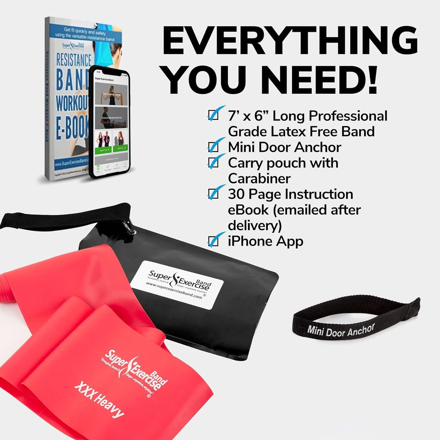 7Ft Long Resistance Bands for Stretching - Resistance Bands Set with Door Anchor - Exercise Bands Including Carry Pouch, E-Book & App - Latex-Free Workout Bands