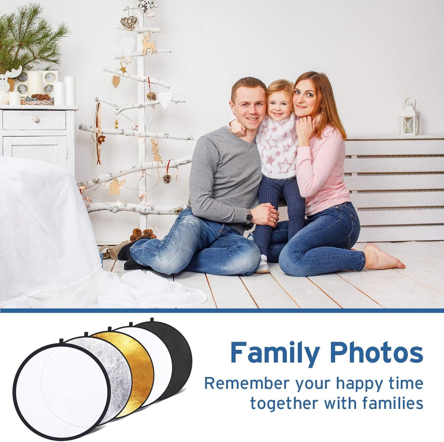 Etekcity 24" (60cm) 5-in-1 Photography Reflector, Multi-Disc Light Reflectors for Photography, Collapsible with Bag - Translucent, Silver, Gold, White and Black