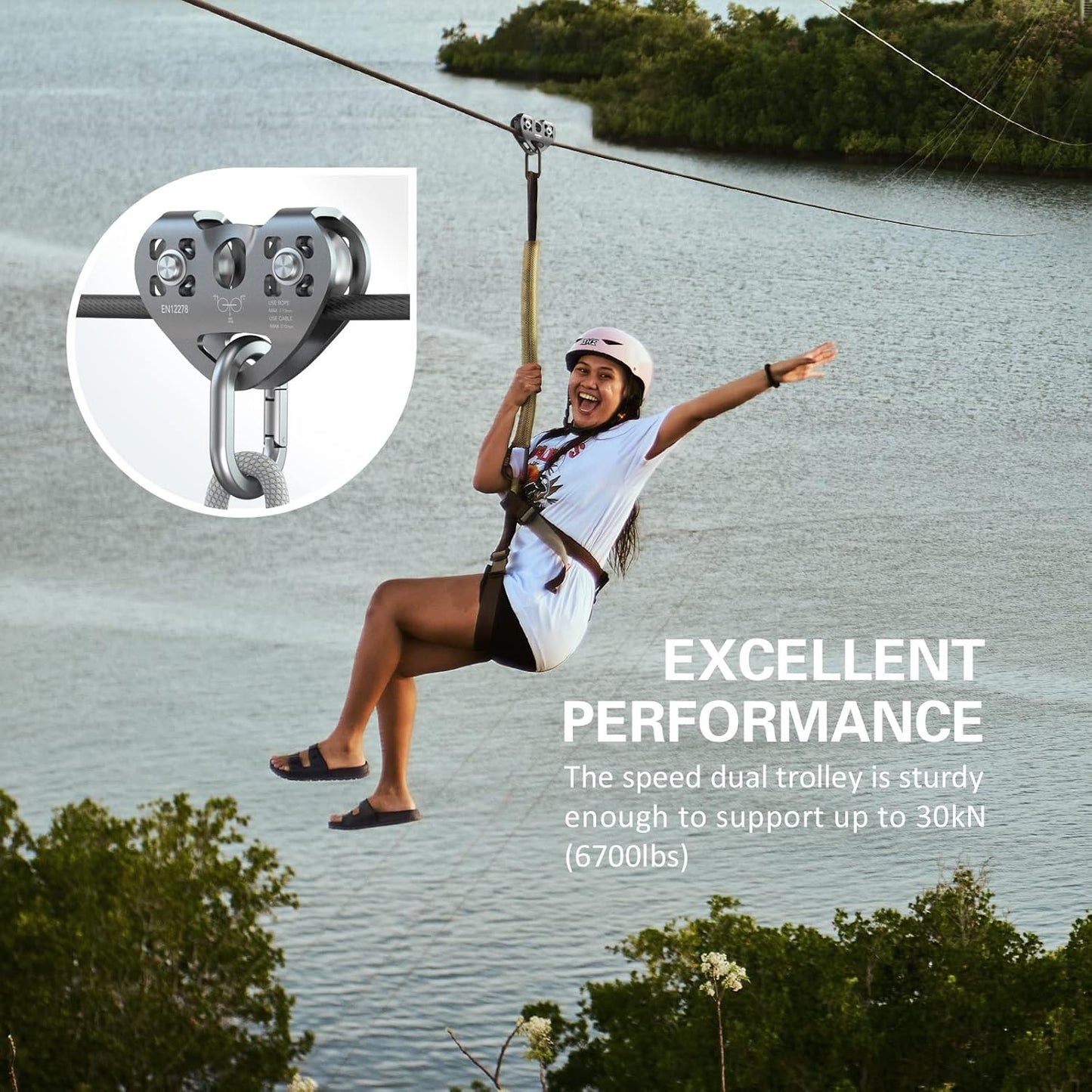 Lixada Zipline Pulley 30KN Trolley Rescue for 1/4 5/16 3/8 1/2 Cable Backyard Zipline, Hauling, Rigging and Commercial Purposes,Holds Upto 6700lbs