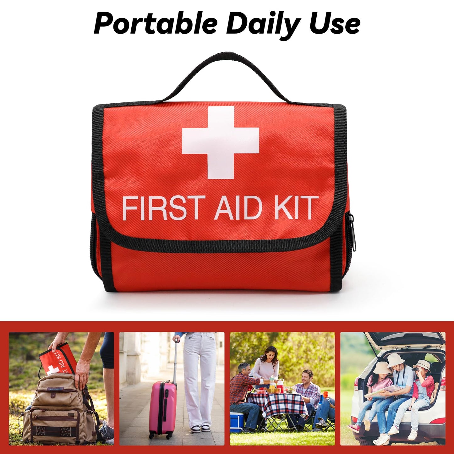 Faylapa Empty First Aid Bag Travel Essentials Medical Pouch 8.07x6.29x1.96 inch Bag Foldable for Travel, Home, Office, Vehicle, Camping, Outdoor (Bag Only)