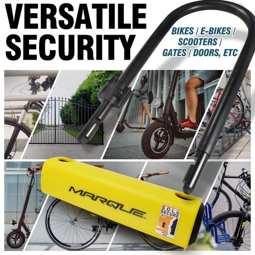MARQUE U Lock Heavy-Duty Anti-Theft Bicycle Lock, 16mm Shackle with Mounting Bracket and 2 Keys, for Mountain, Electric, Folding Bike, Scooter
