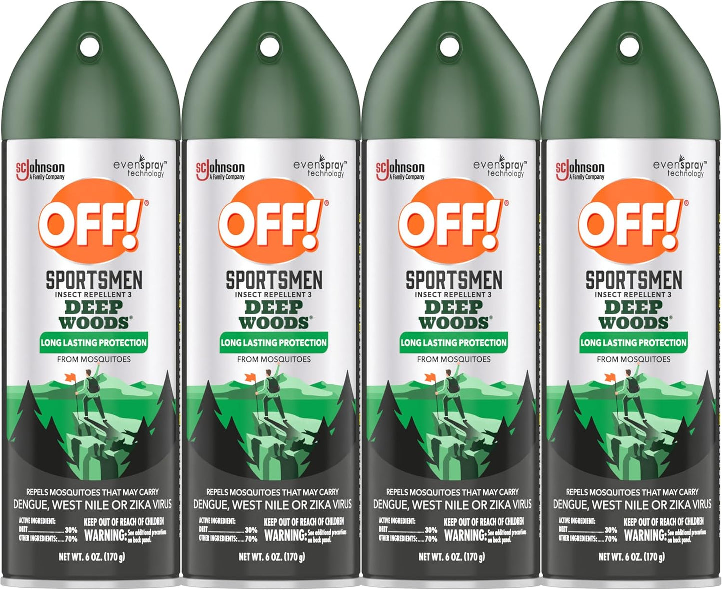 OFF! Deep Woods Sportsmen Insect Repellent Aerosol, Bug Spray Containing 30% Deet, Protects Against Mosquitoes, 6 Oz, 4 Count
