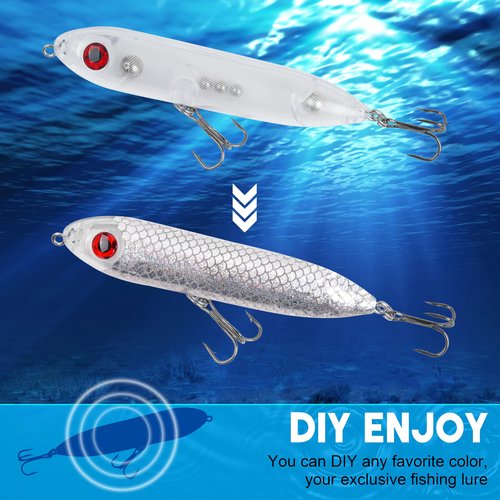 Unpainted Fishing Lures Making Kit, 286pcs DIY Lure Blank Crankbaits Minnow Hard Bait Set with Treble Hooks,Split Rings,3D Eyes,Fishing Lure Stickers Pliers DIY Fishing Tackle