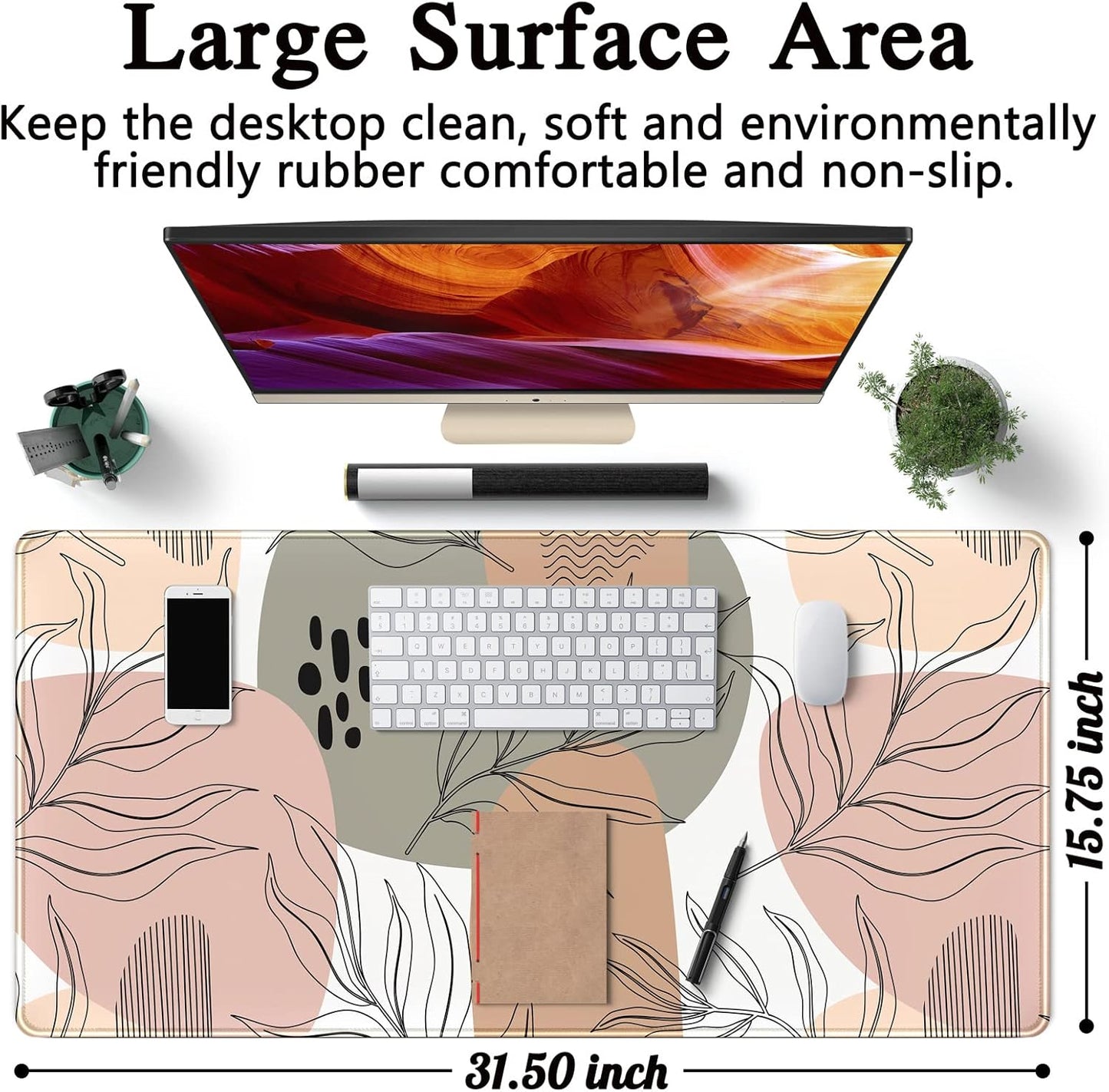 Japanese Desk Mat Riverside Full Moon Desk Pad Black Red Large Mouse Pad Gaming Mousepad Extended XXL Keyboard Pad 31.5 x 15.7 in Laptop Computer Mouse Keyboard Mat for Office Desk Decor