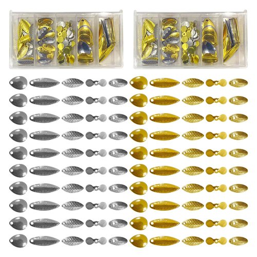 Spinner Blades for Lure Making, 200Pcs Easy Spin Colorado Willow Blades Kit, Spinner Bait Blade Spoons Gold Silver DIY Fishing Tackle Lures Accessories for Spinner Baits Walleye Rig Making,5 Styles