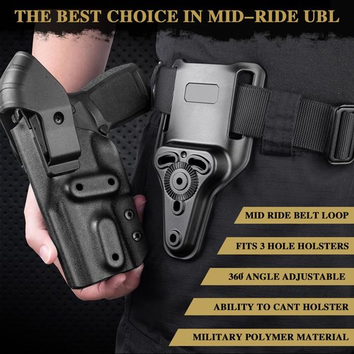 WARRIORLAND Mid-Ride Cantable Universal 2" Belt Loop (CUBL), Attachment for Duty Holster Belt, Adapter Fits 3-Hole Pattern Holsters- Black