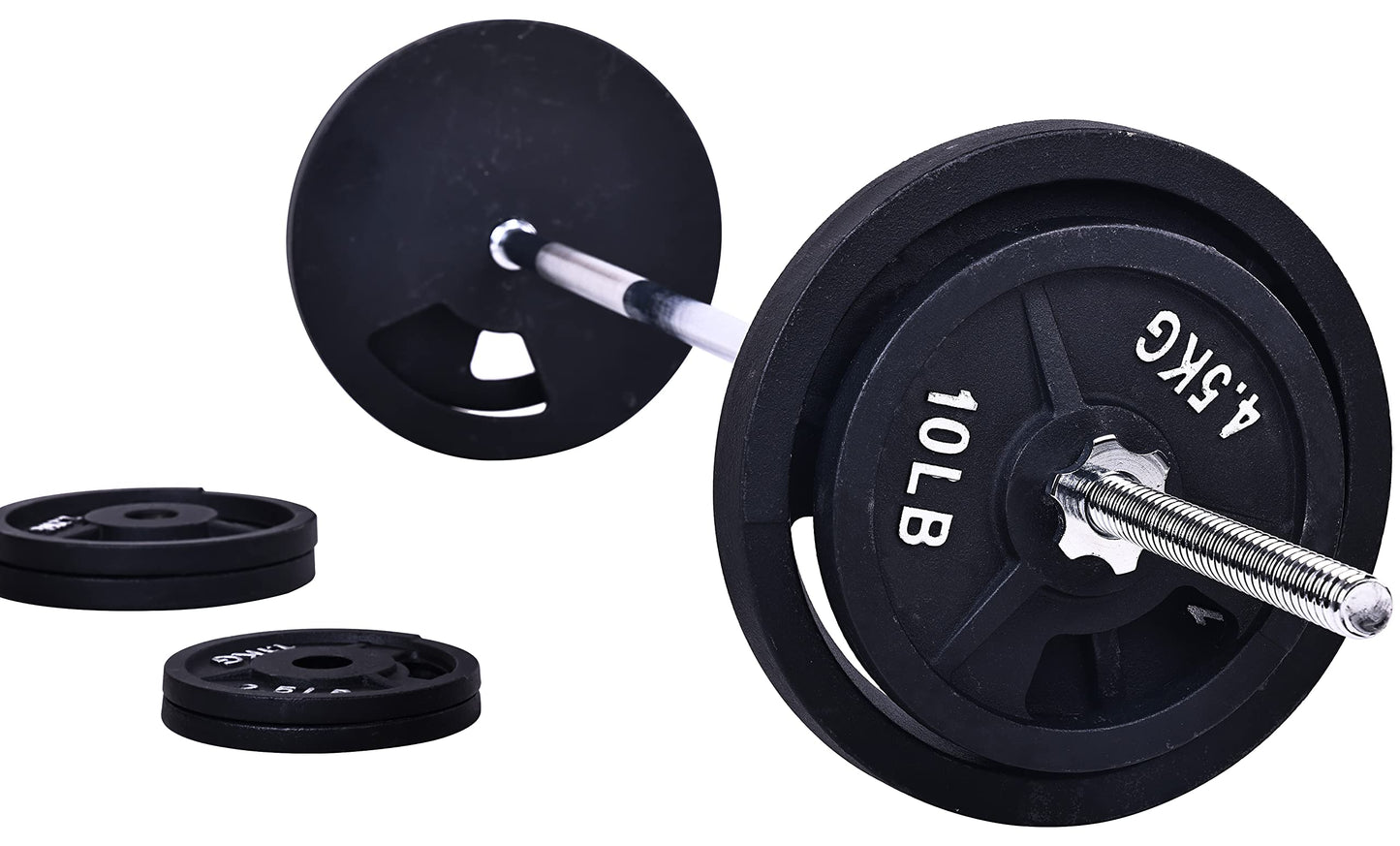 Fitvids Cast Iron Standard Weight Plates Including 5FT Standard Barbell with Star Locks, 95-Pound Set (85 Pounds Plates + 10 Pounds Barbell), Multiple Packages, Style #7