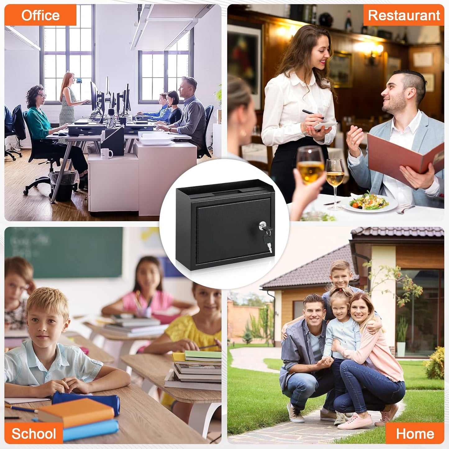 KYODOLED Suggestion Box with Lock and Slot, Small Locking Mailbox for Office, Wall Mount Safe Money/Key Drop Box with 50 Free Suggestion Cards, 9.8" W x 3" D x 7" H, Black