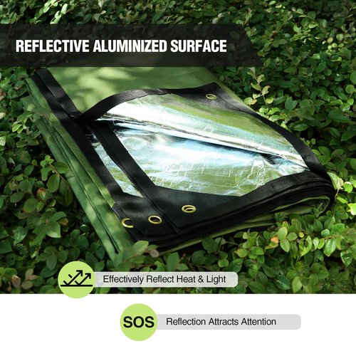 RedSwing Heavy Duty Survival Blanket, Waterproof Emergency Thermal Tarp, Multipurpose Reflective Insulated All Weather Blankets for Camping Hiking, Green,11.8 x 8.5 ft