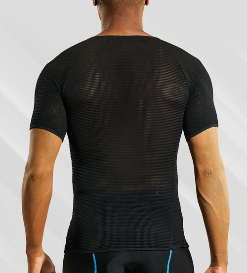 Nepest Men's Short Sleeve Biking Base Layer, 2 Pack Breathable Mesh Cycling Jerseys Bicycle Tops Ultralight Bike Baselayer Undershirt Sports Lightweight Quick Dry Black,L