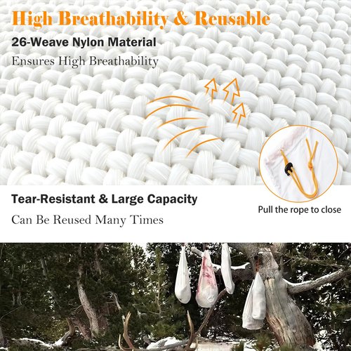Elk Quarter Meat Bags 5-Pack - 33" x 20" Heavy Duty & Breathable Game Bags for Packing Out Deer, Antelope,Moose & Caribou | Reusable with Reflective Strips