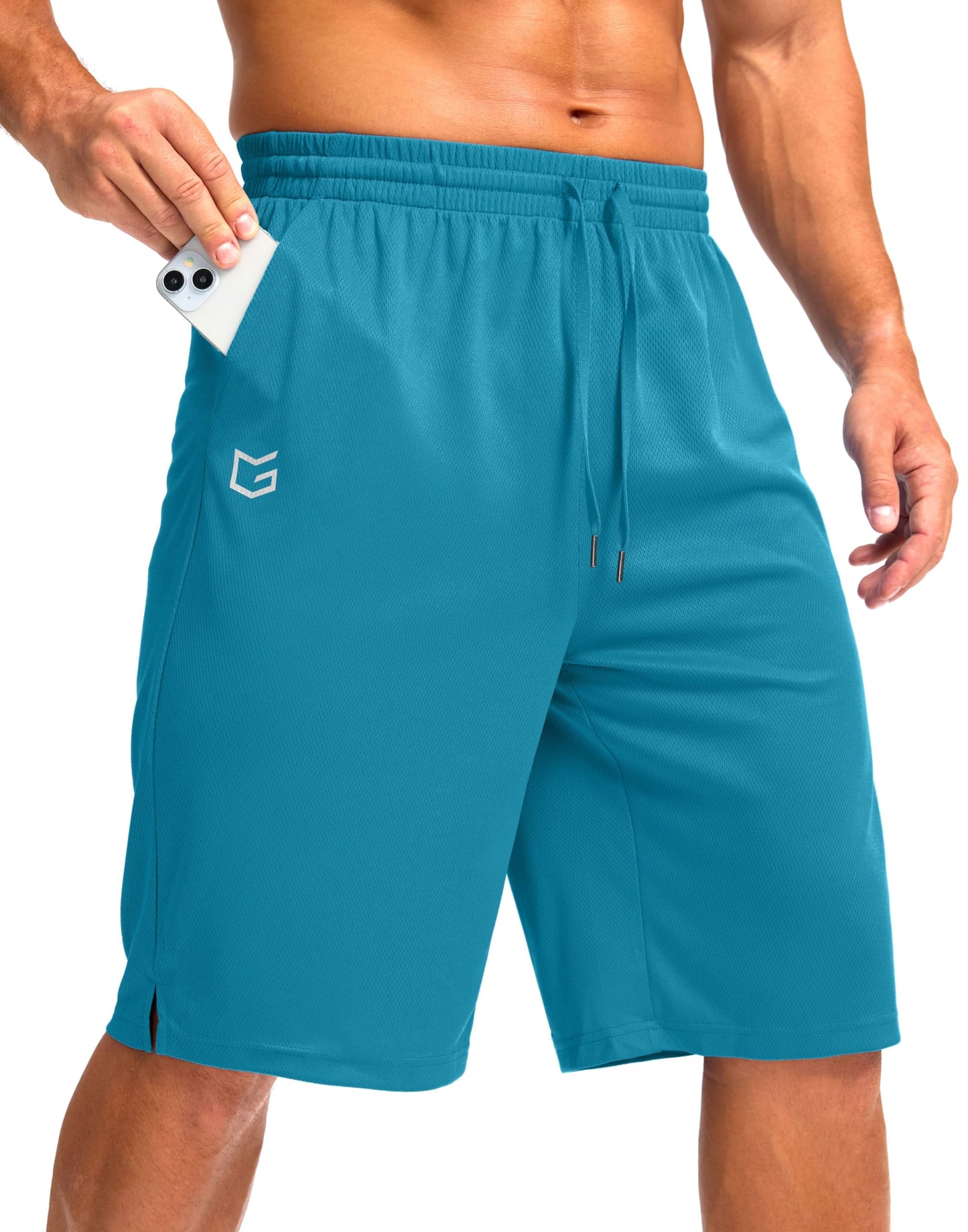 G Gradual Men's Athletic Shorts with Pockets 9" / 11" Long Basketball Shorts Lightweight Quick Dry Gym Workout Shorts for Men(Lake Blue,XXL)