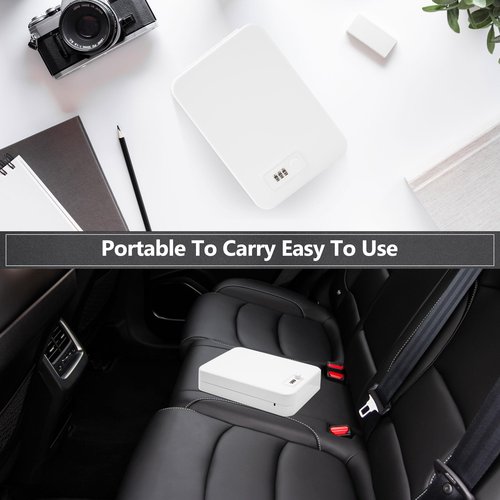 Sgorlds Car Portable Gun Safe for Handgun and Valuables, Pistol Safe, Handgun Lock Box for Car, Home, Vehicle, 9.4" x6.6" x1.8", White