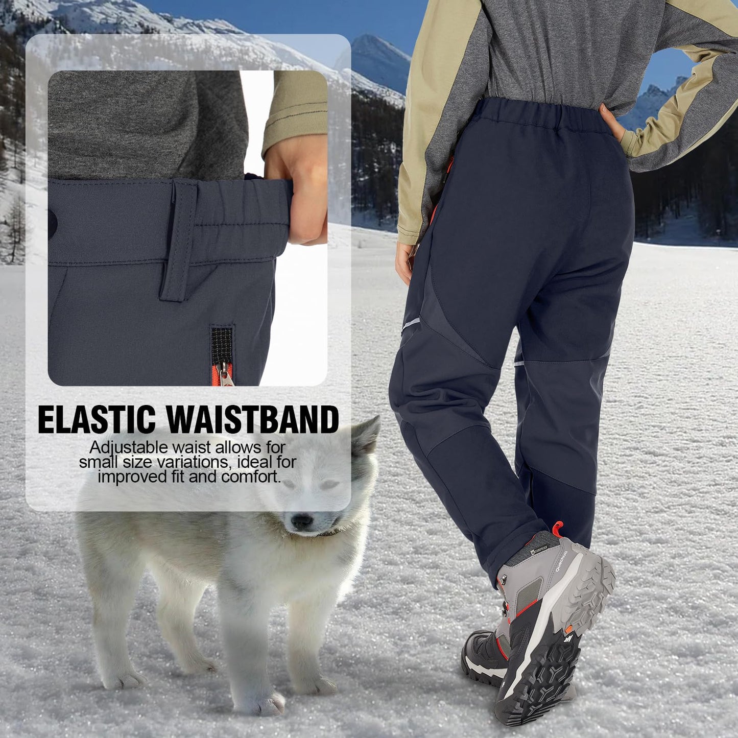 Toomett Kids Snow Ski Pants Hiking Boys Girls Outdoor Waterproof Windproof Fleece Warm softshell Snowboard Pants,1510,Gray,11-13 Years