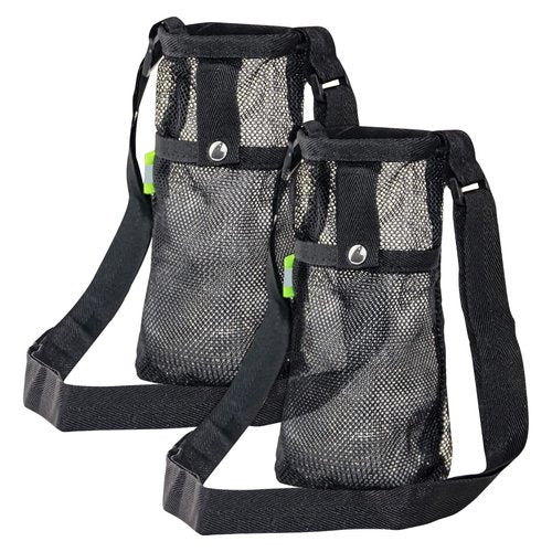 Zuihug 2PCS Water Bottle Carrier Bag - Convenient Holder with Strap and Pocket for Hiking, Walking, and Travel (Black, L)