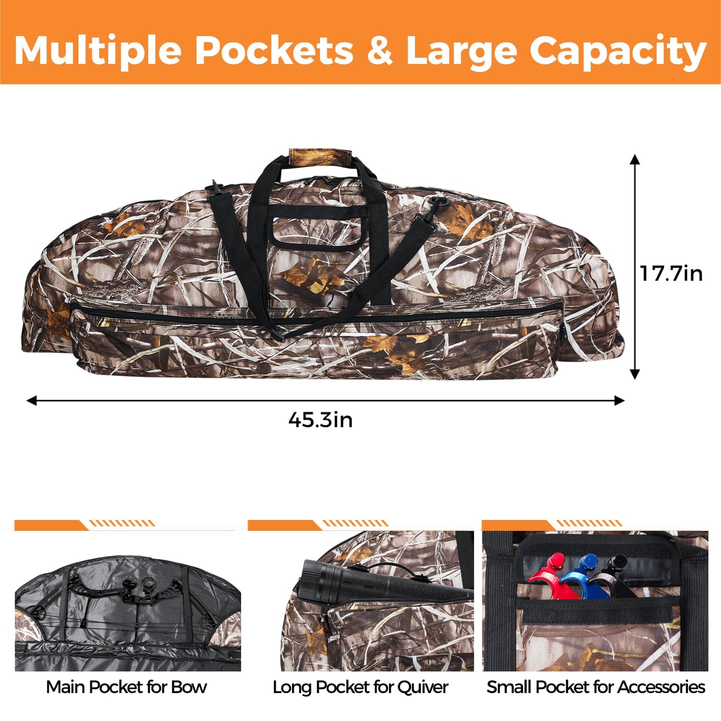 Compound Bow Case & Arrow Quiver, Multi-Pocket Bow Carry Bag for Archery Accessories, Protective Bow Carrying Case with Cushion Layer, Portable with Adjustable Shoulder Strap Back Straps Handles