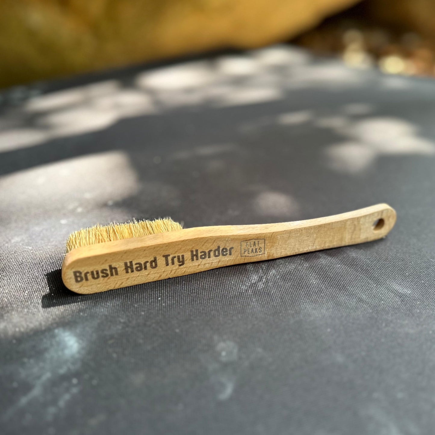Flat Peaks - Brush Hard Try Hard - Large Wood Rock Climbing & Bouldering Brush with Firm Boar's Hair Bristles and Durable Handle, Climbing Chalk Brush for Climbing Wall Indoor or Outdoor