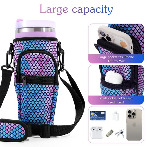 Water Bottle Carrier Bag with Phone Pocket for Stanl-ey 40oz Tumbler with Handle, Colorful Water Bottle Crossbody Bag with Adjustable Strap for Stanl-ey Cup Accessories